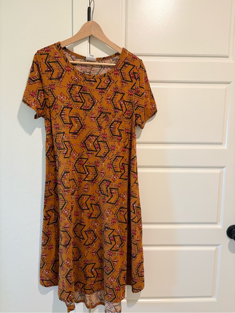 LuLaRoe Carly Mustard Floral Geometric Print High-Low Dress Sz L